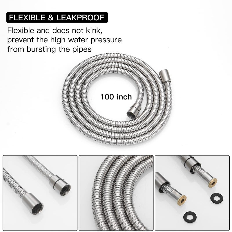 Homevacious 100 Inch Brass Fittings Extra Long Flexible Stainless Steel Replacement Handheld Shower Hose Brushed Nickel - Image 2